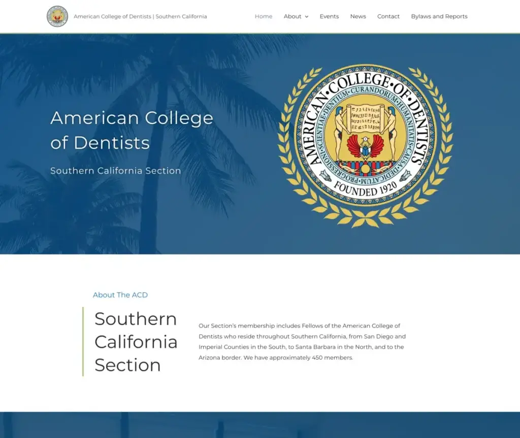 American College of Dentists, Southern California Section website preview.