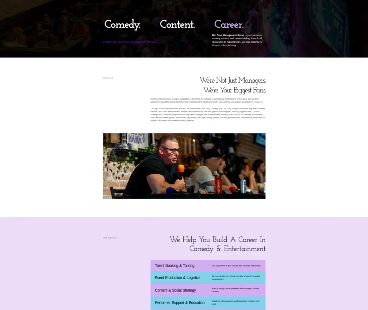 Mic Drop Management Group website preview.