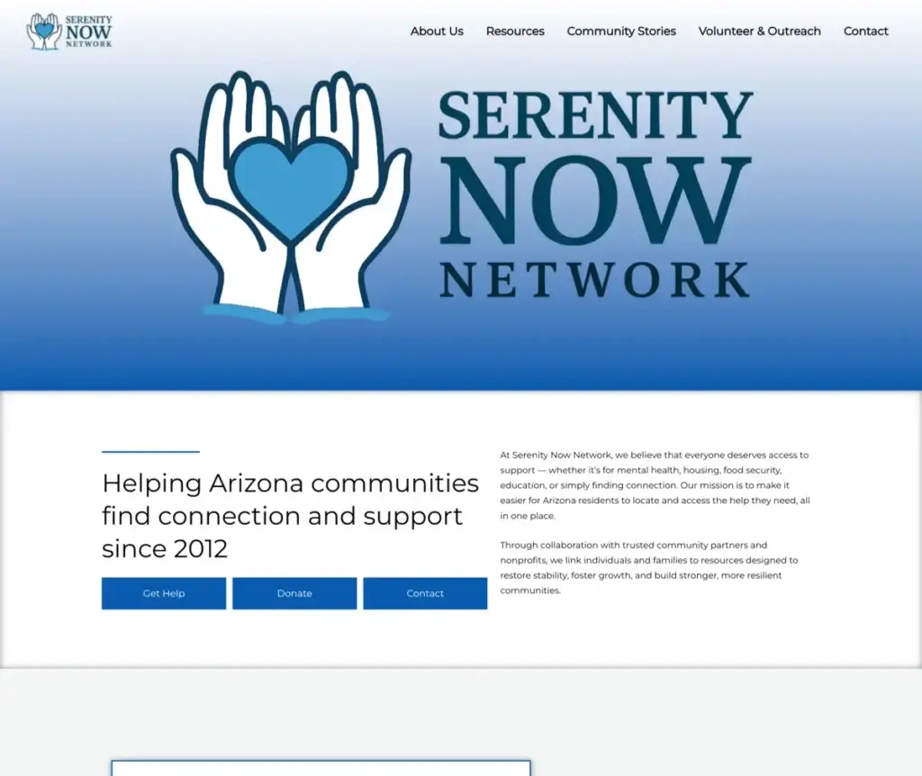Serenity Now Network website preview.