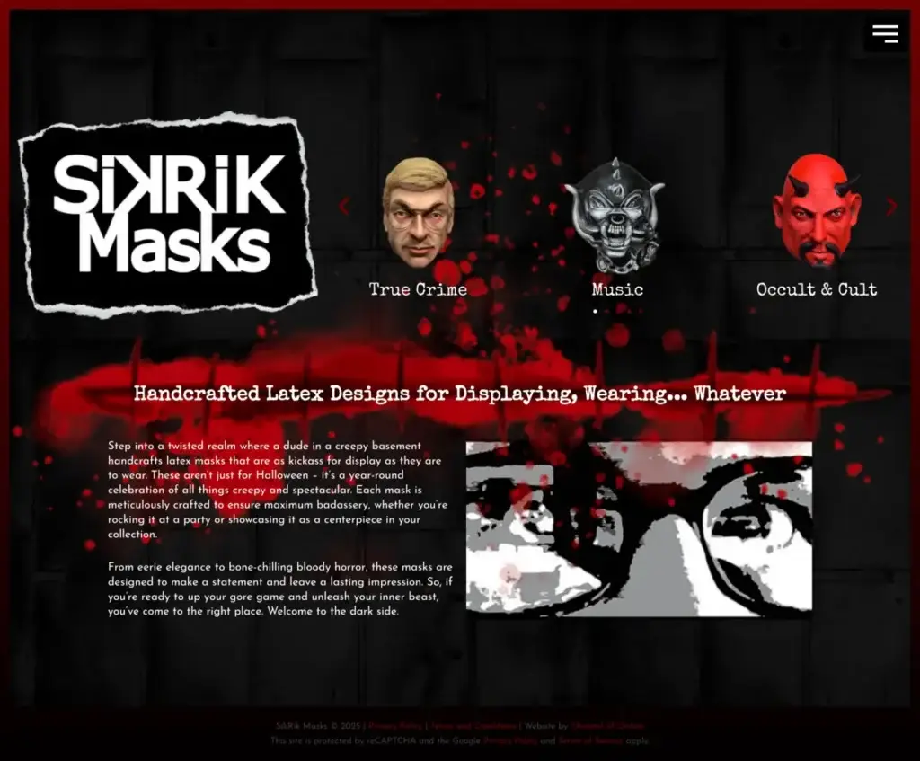 SikRik Masks website preview.