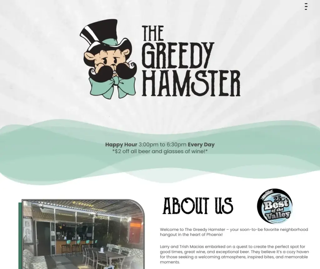 The Greedy Hamster website preview.