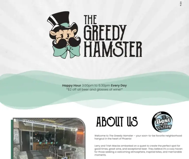 The Greedy Hamster website preview.