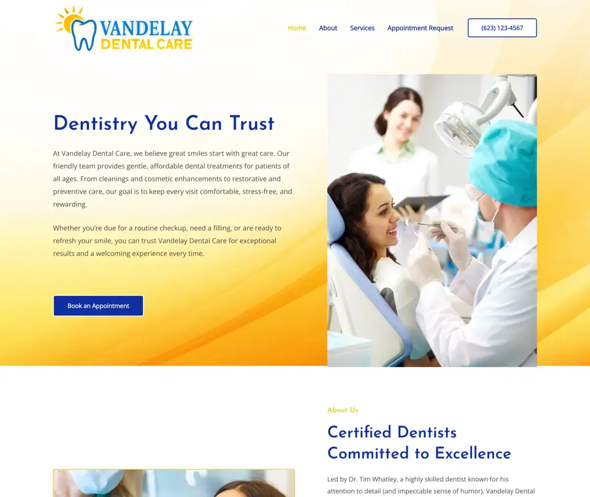 Vandelay Dental Care website preview.