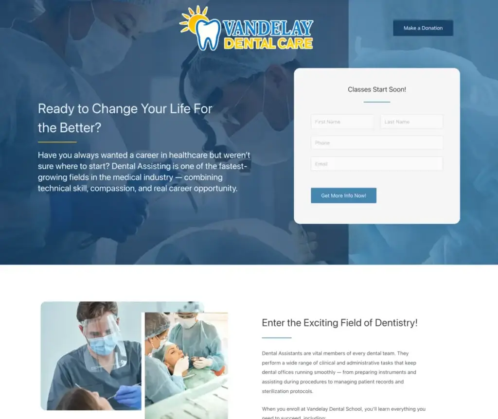 Dental School website preview.