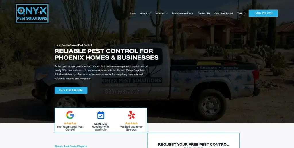 Onyx Pest Solutions website preview.