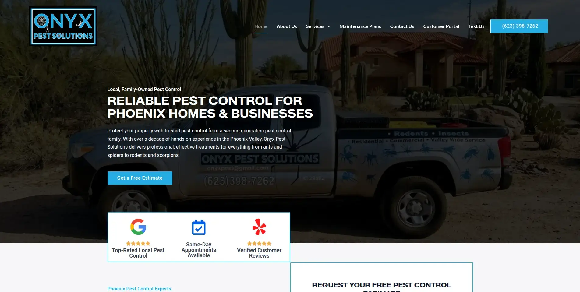Onyx Pest Solutions website preview.